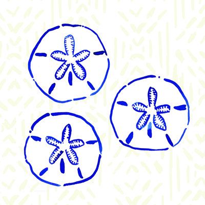 three blue circles with designs on them in the shape of an octopus and starfish