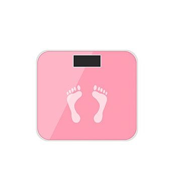 a pink bathroom scale with two feet on the scale and one foot in the middle