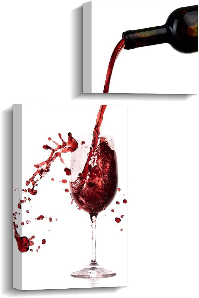 red wine being poured into a glass in front of a white background with two images