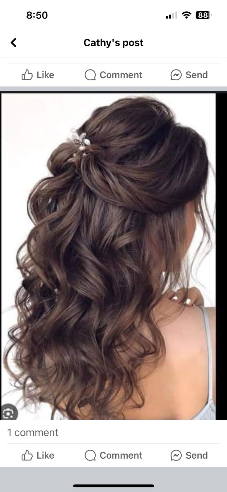 the back of a woman's head with wavy hair and curls on top of it