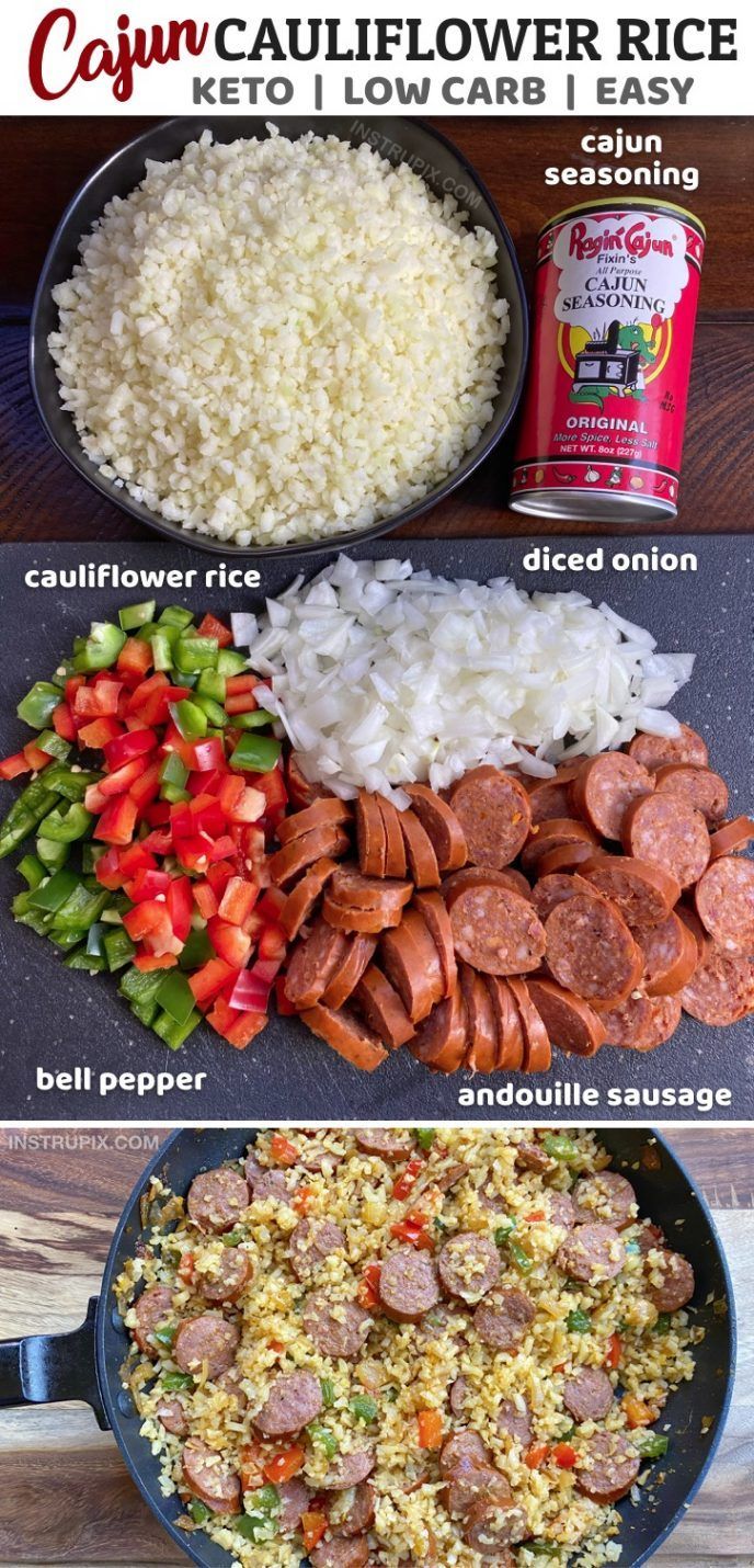 the steps to make cauliflower rice with sausage and peppers in a skillet