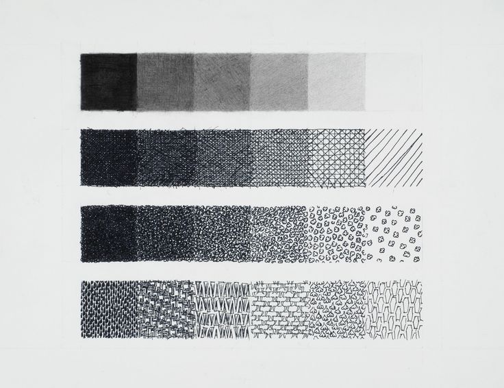 several different shades of black and white ink on paper