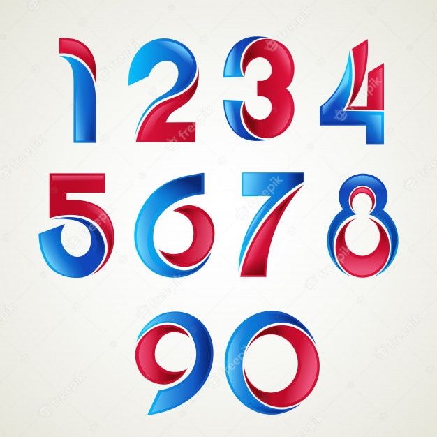 red, white and blue numbers set with different shapes