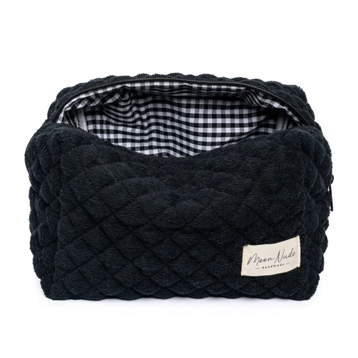 Gingham Interior, Sewing Makeup Bag, Black Makeup Bag, Cute Makeup Bags, Large Makeup Bag, Black Gingham, Black Towels, Loose Hoodie, Vanity Bag