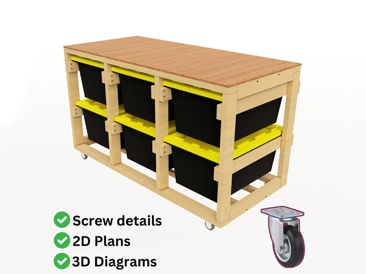 Plan Content: ✅ Screw Details ✅ 2D Plans ✅ 3D Diagrams with step-by-step instructions ✅ Detailed wood drawings ✅ Lumber shopping list ✅ Lumber cut list. Easily organize your garage storage bins and move them anywhere! With these moving storage rack plans, you can create the perfect, durable, and portable solution for your 27-gallon storage bins. Features: 💡Capacity: A multi-purpose storage rack designed for 27-gallon storage bins. 💡Mobility: The wheeled design allows you to move the rack around your garage as you wish. 💡Easy Assembly: A DIY project that anyone can easily do with step-by-step instructions and detailed drawings. 💡Instant Digital Download: You can get started on your project right away by downloading the PDF plans now. As an architect with professional working competence, Storage Bin On Wheels, Diy Tote Storage Rack Plans, Storage Bin Rack Diy, Tote Storage Shelves, Rolling Garage Storage, 27 Gallon Tote Storage, Storage Shelves Diy, Garage Storage Bins, Plan Content