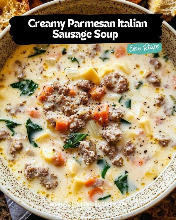 a bowl of creamy parmesan italian sausage soup