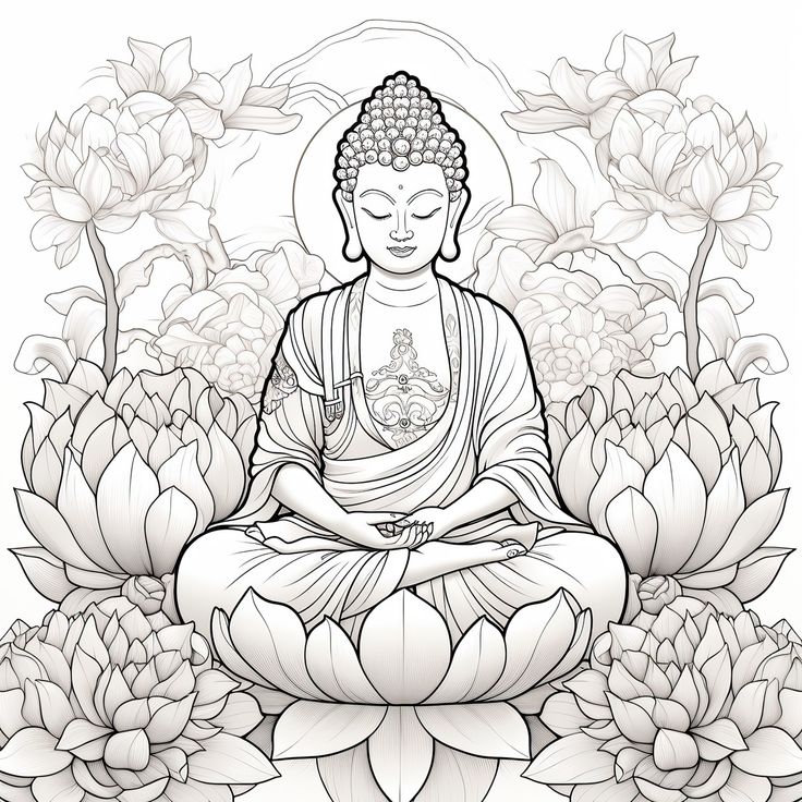 Buddha for coloring Buddha Sketch Pencil, Buddha Coloring Pages, Buddha Lotus Tattoo, Buddha With Lotus, Buddha Drawing, Buddha Painting Canvas, Animal Tattoo Ideas, Buddhist Art Drawing, Buddha Art Drawing