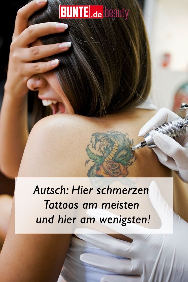 a woman getting her tattoo done by a professional tattoo artist in germany, with the caption bunte der beauty