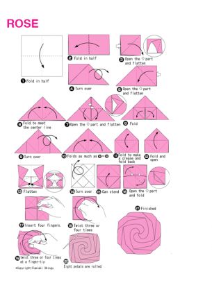 the instructions for how to make an origami rose