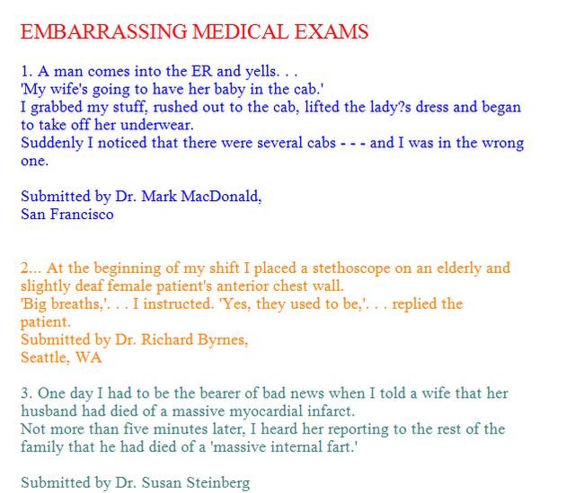 an image of a medical exam paper with the words embarrasing medical exam