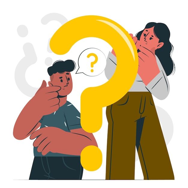 two people are looking at a question mark