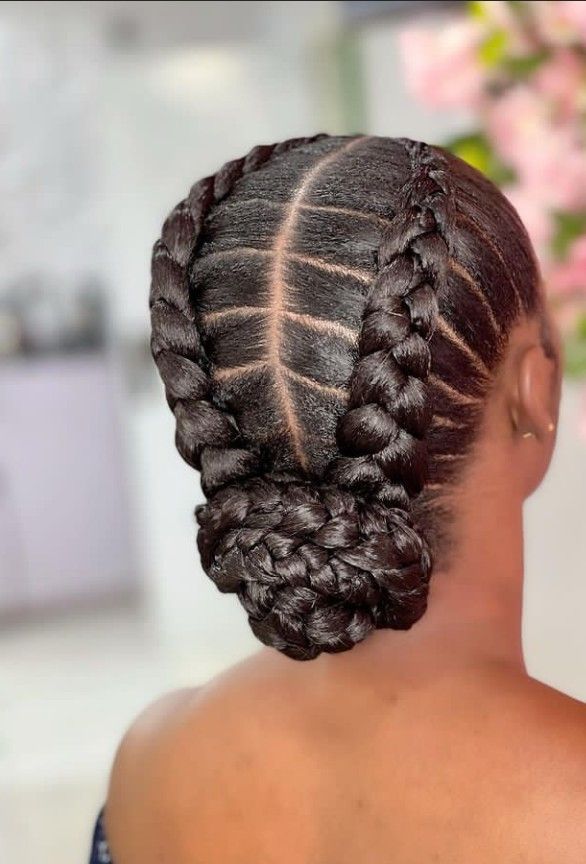 Natural Updos For Black Women Wedding, Natural Hair Pieces For Black Women, Braided Fancy Hairstyles, Milkmaid Braid Black Women, Adult Braids Hairstyles Black Women, 2 Feed In Braids Cornrows, Crown Braids For Black Women, Natural Hair Plaits Hairstyles, Simple Braids For Black Women