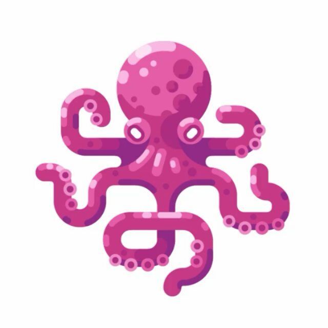 an octopus that is pink and has black dots on it's body, with one eye