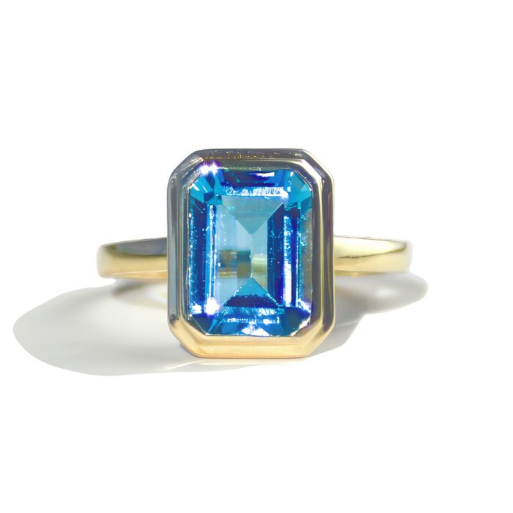 14K Solid Gold 1 Piece 7 x 9 mm Topaz｜Swiss-Blue｜Emerald-Cut｜Eye Clean Topaz CTW: 2.50 Blue Emerald, Topaz Ring, Emerald Cut, Topaz, Solid Gold, 1 Piece, Emerald, Fine Jewelry, White Gold