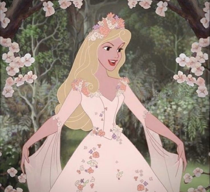 the princess in her wedding dress is standing under an arch with flowers on it and smiling