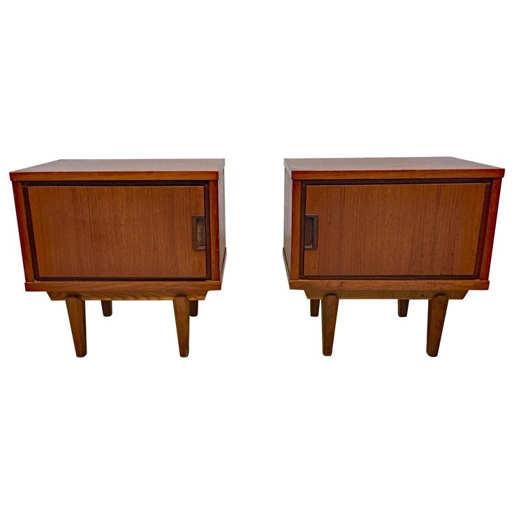 pair of mid century modern nightstands in walnut and mahogany, circa 1950's