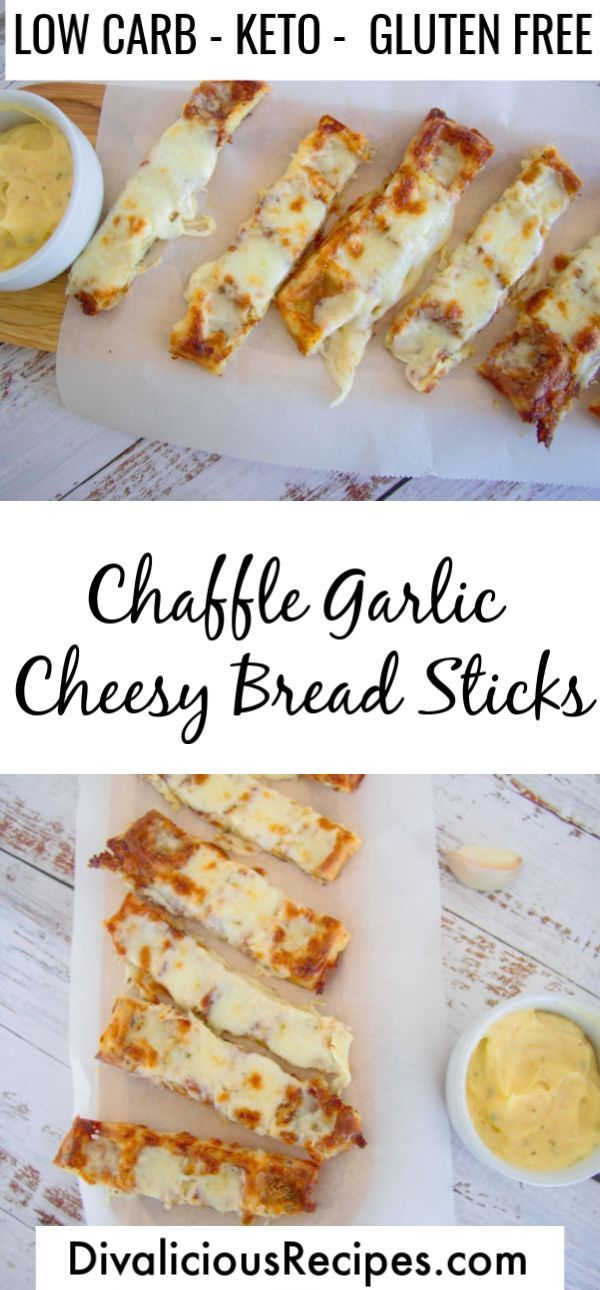 cheesy garlic bread sticks with sauces on the side and an image of low carb keto - gluten free cheese