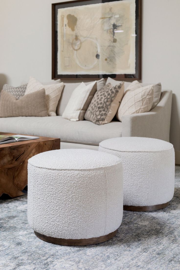 spring 2021 showroom update - Scout & Nimble Ottoman Decor Living Room, Pouf Ottoman Living Room, Ottoman Decor, Round Sofa, Natural Balance, Ottoman Design, Round Ottoman, Home Tours, Ottoman In Living Room