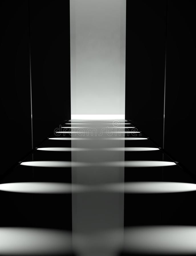 an abstract black and white photo with light coming from the ceiling royalty illustration stock images