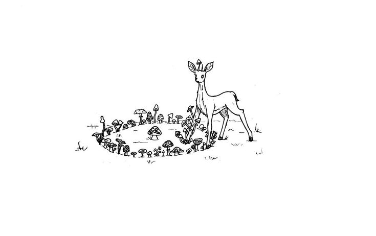 a drawing of a deer standing in front of a group of people