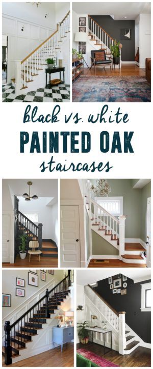 black and white painted oak staircases with text overlay that reads, black vs white painted oak staircases