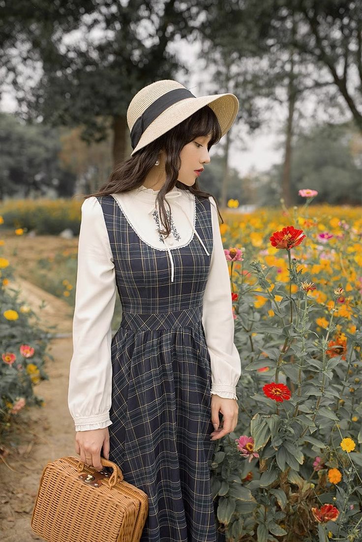 Faux two-piece layered midi dress with a white ruffled high neckline, flower embroidery, a faux button front, long sleeves, and a plaid dress with a midaxi swing skirt and concealed back zipper. S: 33" chest, 26.5" waist, 48" lengthM: 34.5" chest, 28" waist, 48" lengthL: 36" chest, 29.5" waist, 48.5" lengthXL: 37.5" chest, 31" waist, 48.5" length2XL: 39" chest, 32.5" waist, 49" length Fake Dress, Black Puff Sleeve Dress, Floral Tulle Dress, Anniversary Dress, Elegant Long Dress, Long Dress For Women, Cotton Long Dress, Women Aesthetic, Fall Winter Dresses