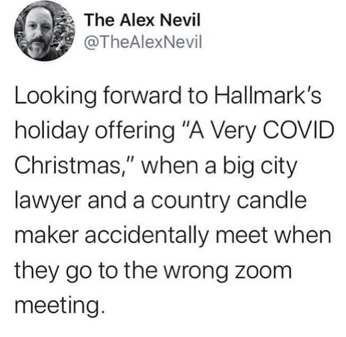 the alex nevil tweets that he is looking forward to hallmark's holiday offering a very covidd christmas, when a big city