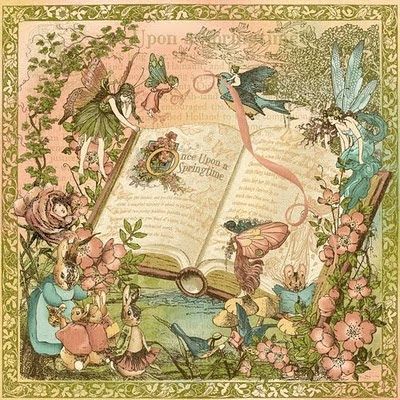 an open book with fairy images on it