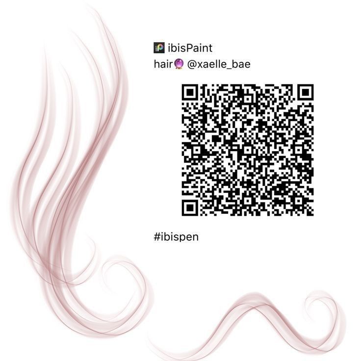 a white background with a qr code on it and some pink hair in the middle