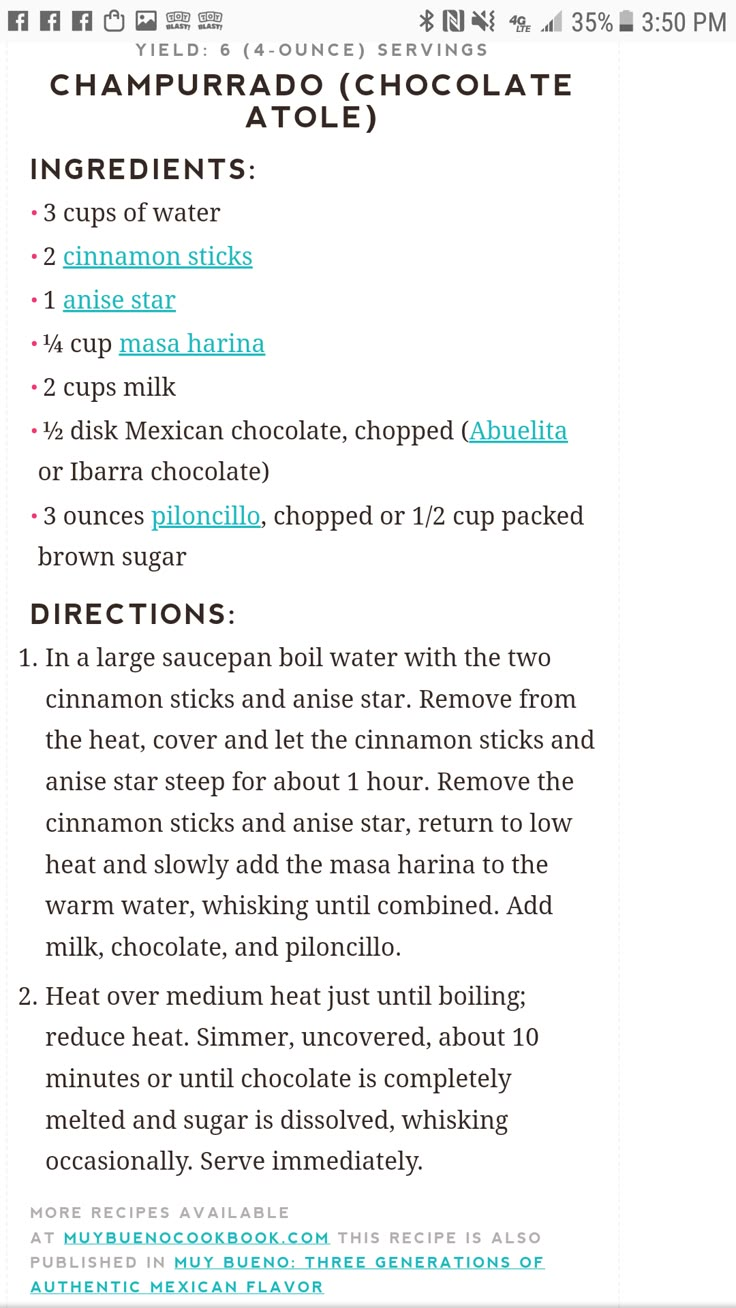 the recipe for chocolate is shown in this screenshot