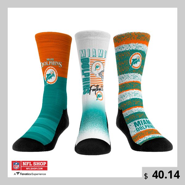 Say goodbye to complaints from your child about uncomfortable socks. This Miami Dolphins Rock Em Socks NFL Throwback Crew sock is built with a seamless toe, form fit band, and padded sole and toe box, making it their coziest sock yet. Not only is this crew sock comfortable, but it also has stylish sublimated graphics using the iconic Miami Dolphins colors. These graphics are printed directly onto the fabric, ensuring they don't peel off in the wash. Your child is going to love this comfortable, durable, stylish sock. Iconic Los Angeles, Nfl Dolphins, Chargers Nfl, Miami Dolphins Logo, Dolphins Logo, Blue Game, Nfl Miami Dolphins, Stylish Socks, Nike Gold