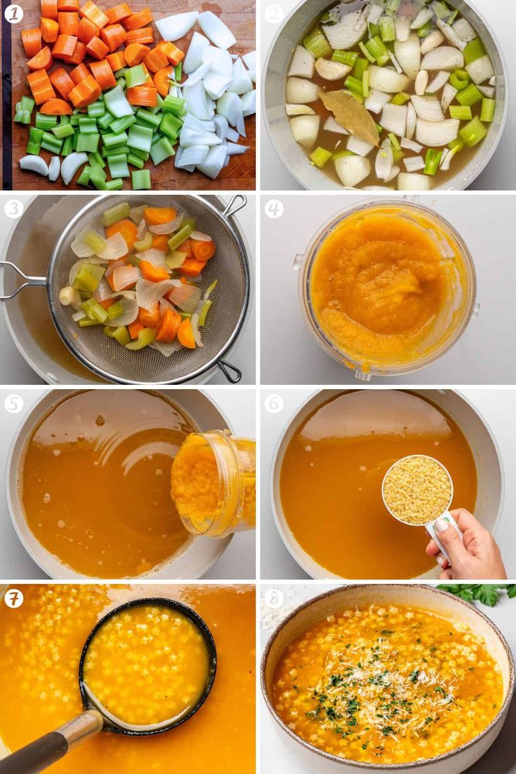 the steps to make soup with carrots, celery, and other vegetables