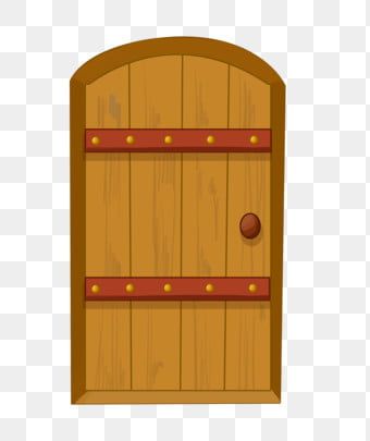 an open wooden door with red straps and knobs on the side, transparent background