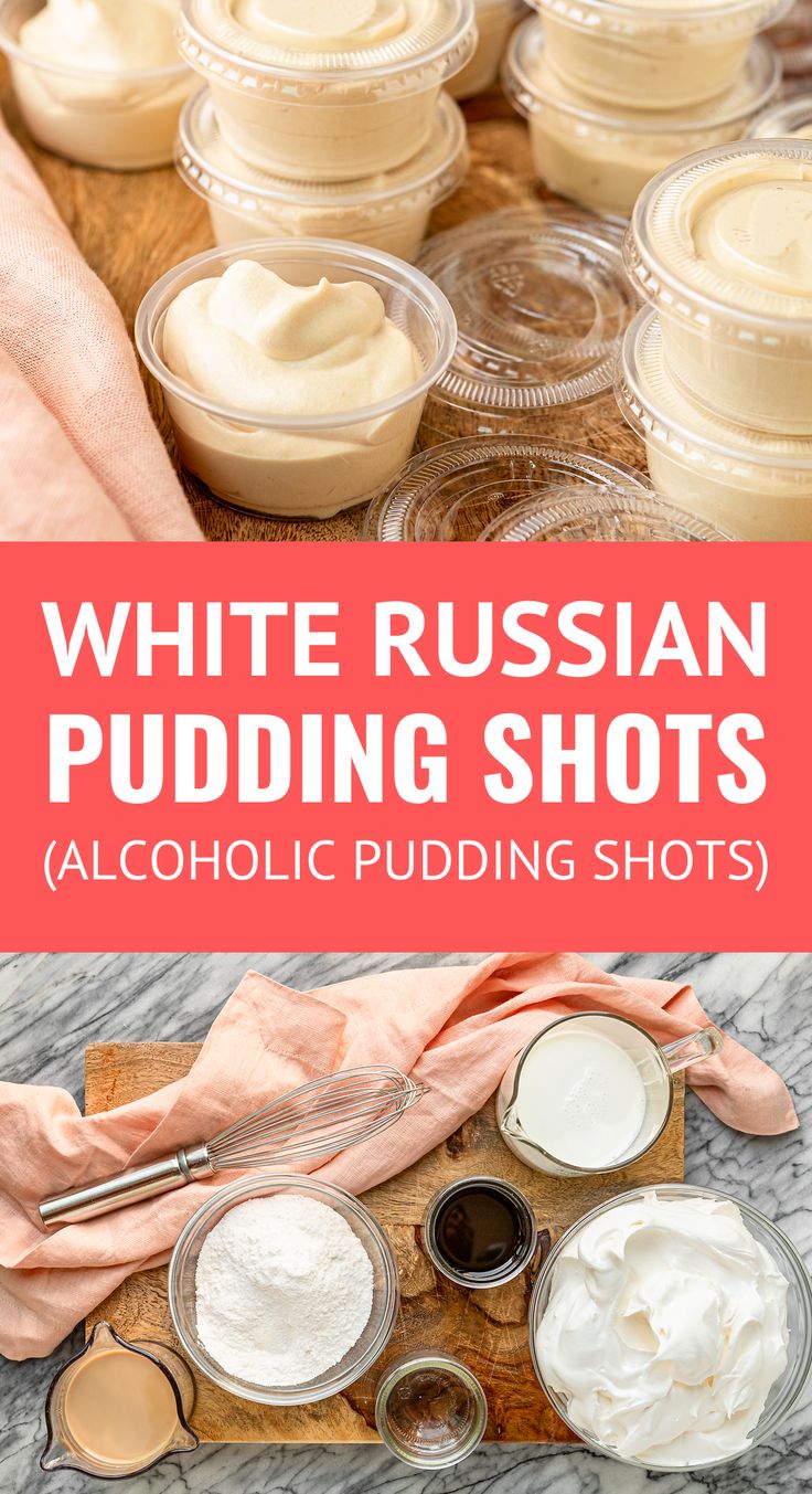 white russian pudding shots with text overlay