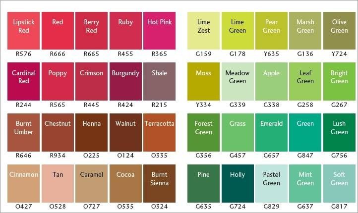 the color chart for different shades of paint