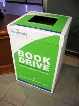 a book drive box sitting on the floor