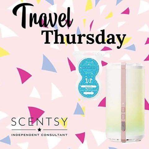 a pink and blue poster with the words travel thursday in front of it