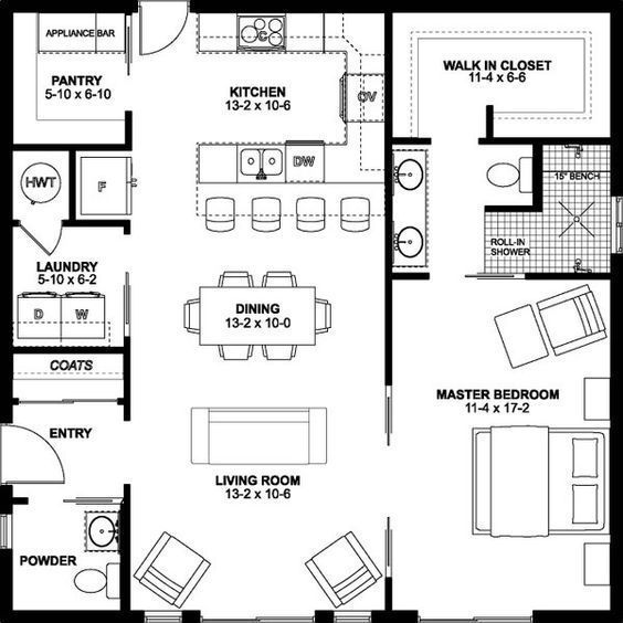 the floor plan for a two bedroom apartment with an attached bathroom, living room and dining area