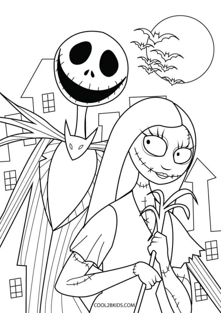 jack and sally from the nightmare coloring pages for kids to color on their halloween day