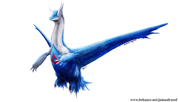 a blue and white bird with its wings spread out in the air on a white background