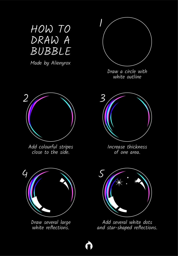 how to draw a bubble with different colors and shapes on the bottom half of it