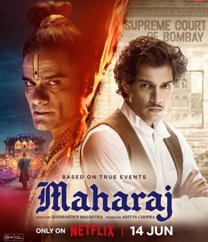 the poster for mahaaii with two men in front of an old building and fire