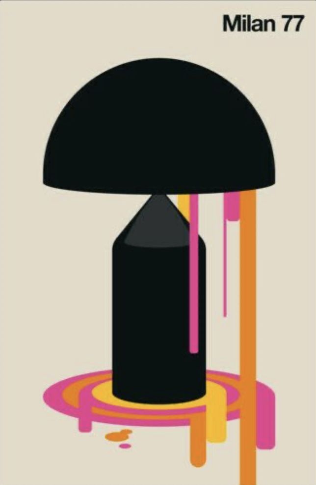 a black lamp sitting on top of a table next to a pink and yellow object