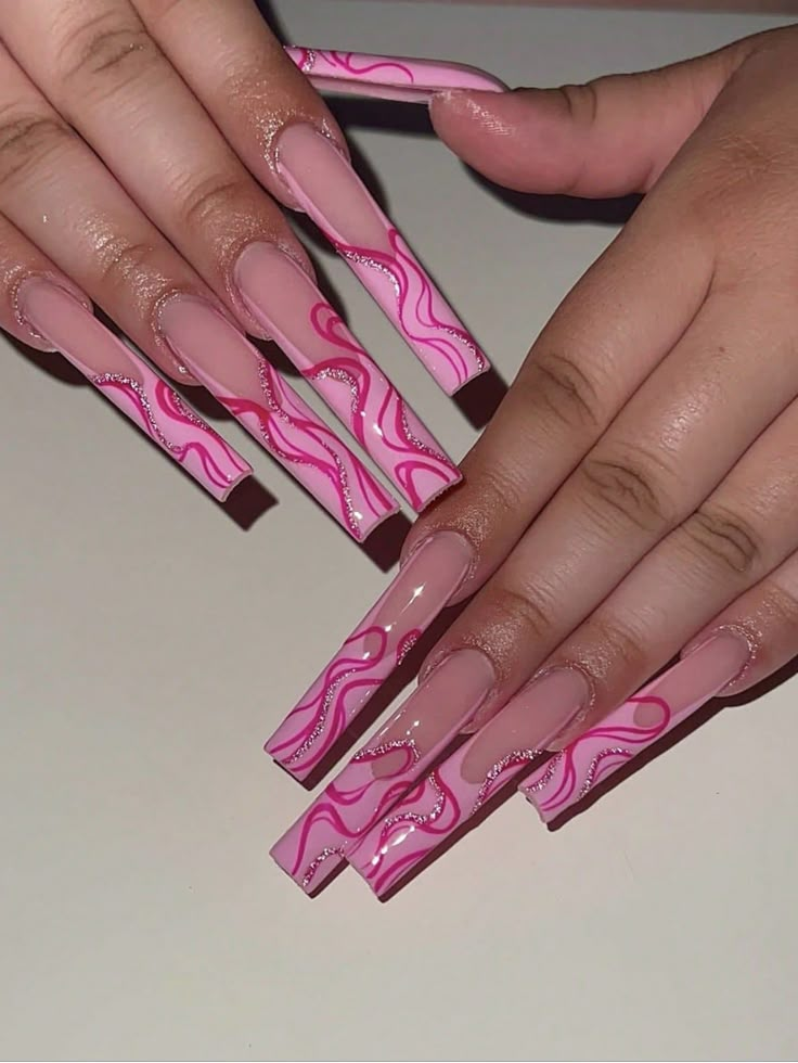 Watermelon Pink  Collar    Color Nails Embellished   Nail,Hand & Foot Care Fake Acrylic Nails, Nagel Tips, Dope Nail Designs, Unique Acrylic Nails, Long Square Acrylic Nails, Pink Acrylic Nails, Square Acrylic Nails, Girls Nails, Nail Art Hacks