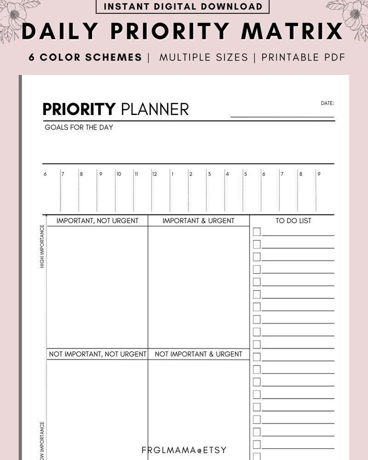 the printable daily planner is shown in black and white, with pink flowers on it