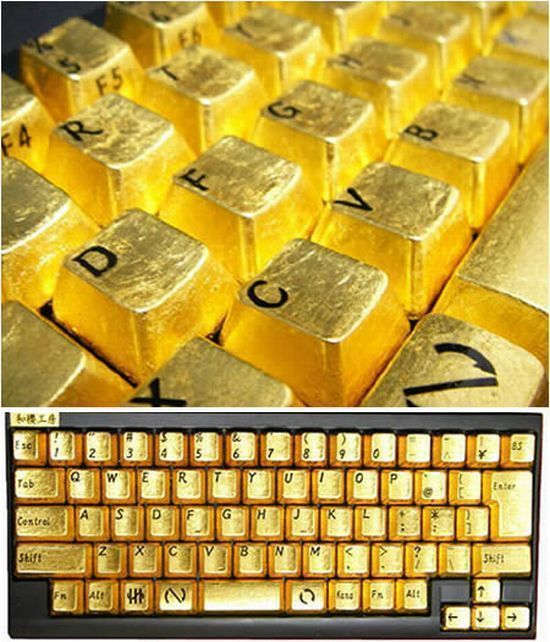 two pictures side by side, one with gold bars on it and the other with black keys