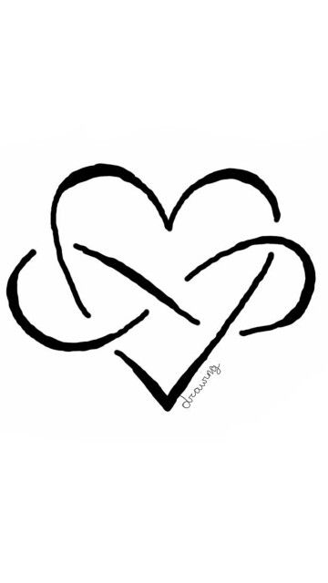 a heart with two intertwined hearts on it's side, in black and white