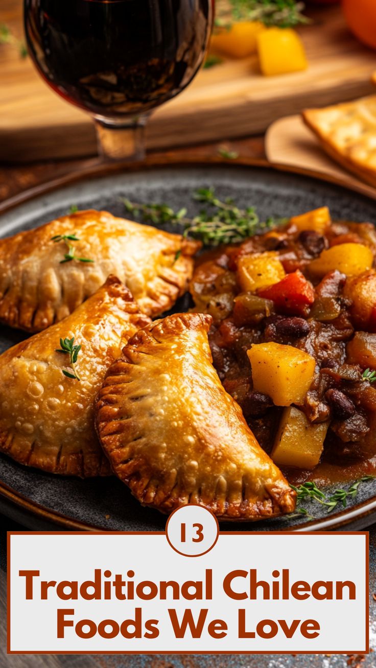 A plate of traditional Chilean empanadas served alongside a hearty stew, showcasing the rich and authentic flavors of Chilean cuisine. Chilean Christmas Food, Authentic Recipes From Around The World, Peru Recipes, Chilean Salad, South American Food, Canadian Poutine, Food From Around The World, Chilean Food, Chile Recipes