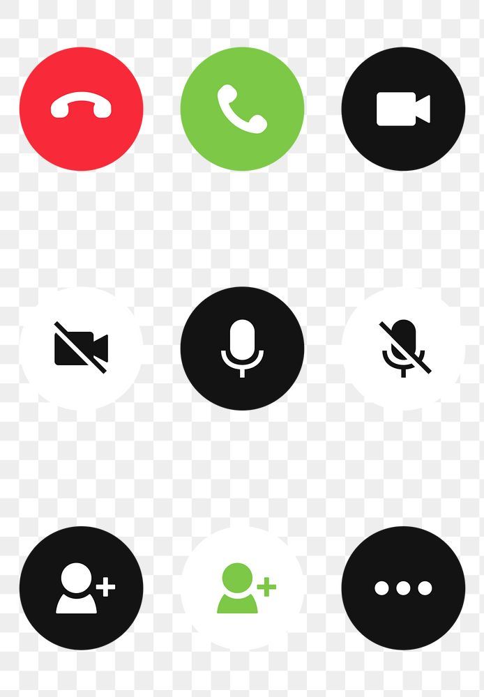 different colored buttons on a white background with black and green icons, including one for the phone