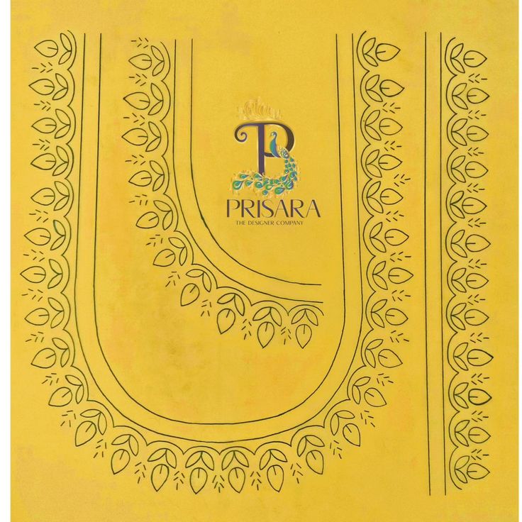 the back side of a yellow paper with an ornate border and letter p on it